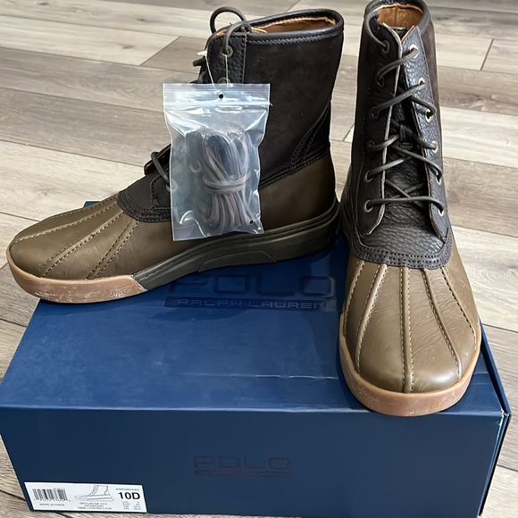 Polo Ralph Lauren Declan Winter Rain Duck boots black mens tumbled wax leather - Picture 4 of 10